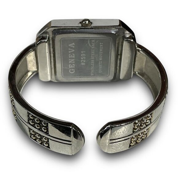 Geneva Y2K Vintage Silver Tone Square Face Bangle Cuff Bracelet Watch main image 11